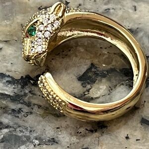 Yellow Gold Inlaid CZ Tiger Head Ring